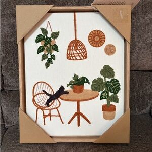 BP home embroidered wall hanging cat and plants